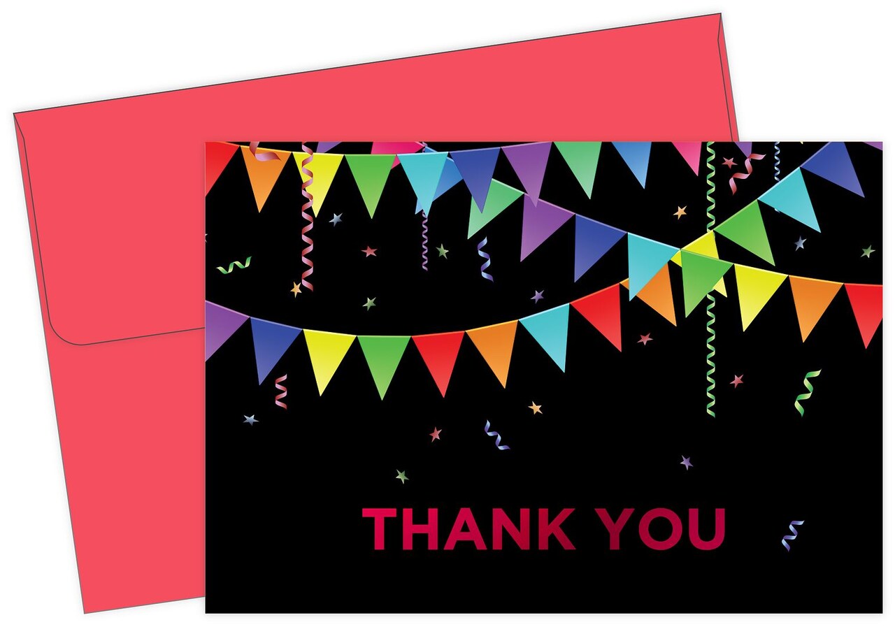Great Papers! Thank You Note Cards with Red Envelope, Rainbow Pennant with Foil, 4.75" x 3.375"(folded), 50 count